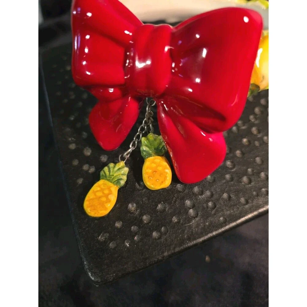 Yankee Candle Ceramic Candle Sleeve Fruit With Large Red Bow Dangling Pineapples